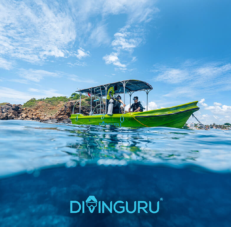 Preparing for dive Trip and loading scuba equipment to Divinguru diving boat in Nilaveli
